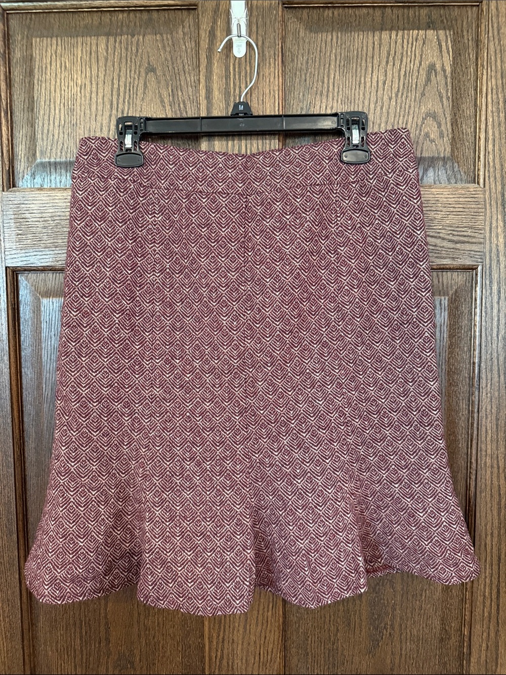 Nanette Lepore Bergdorf Goodman Maroon Patterned A-Line Wool Skirt Vintage 10